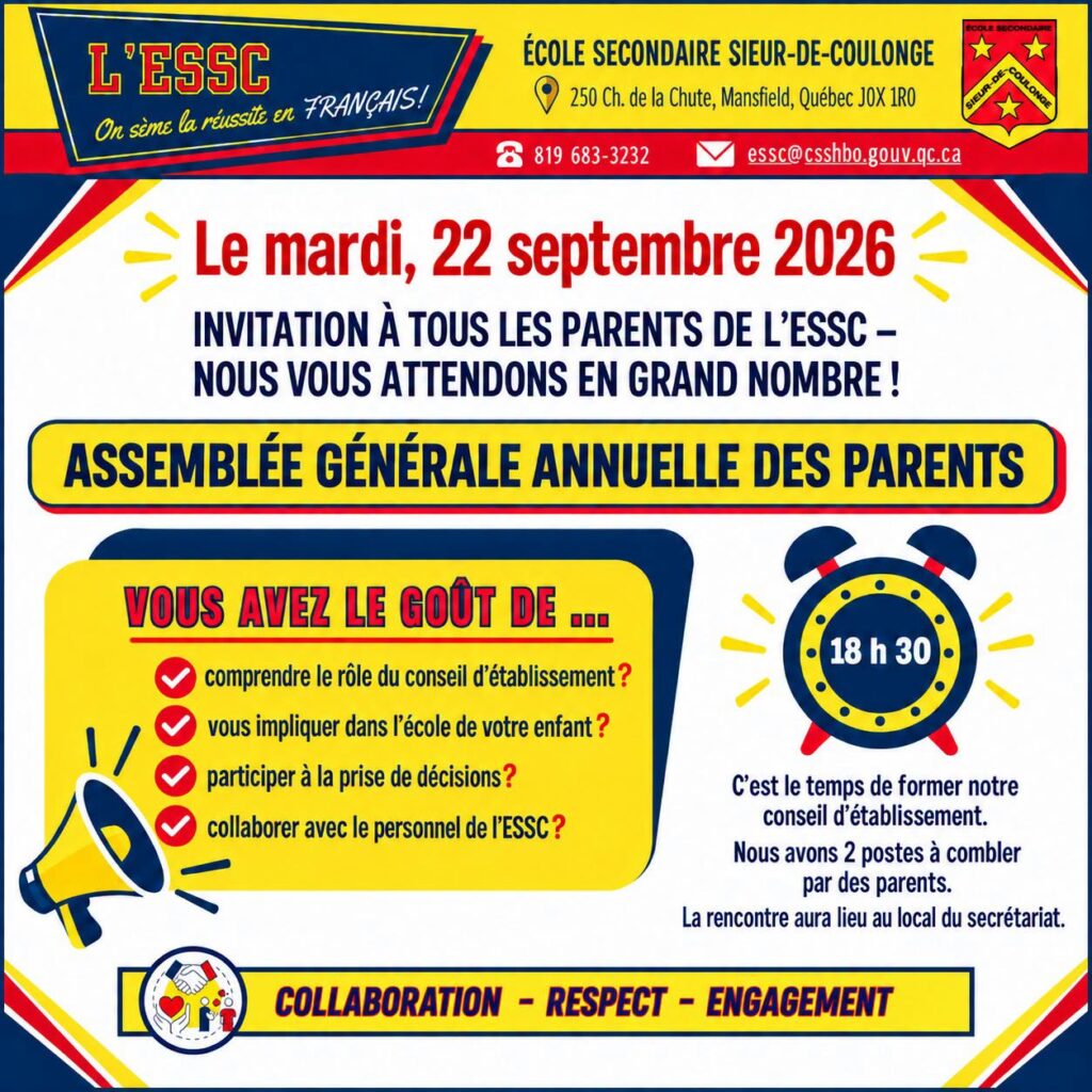 Assemblée générale annuelle des parents de l'ESSC