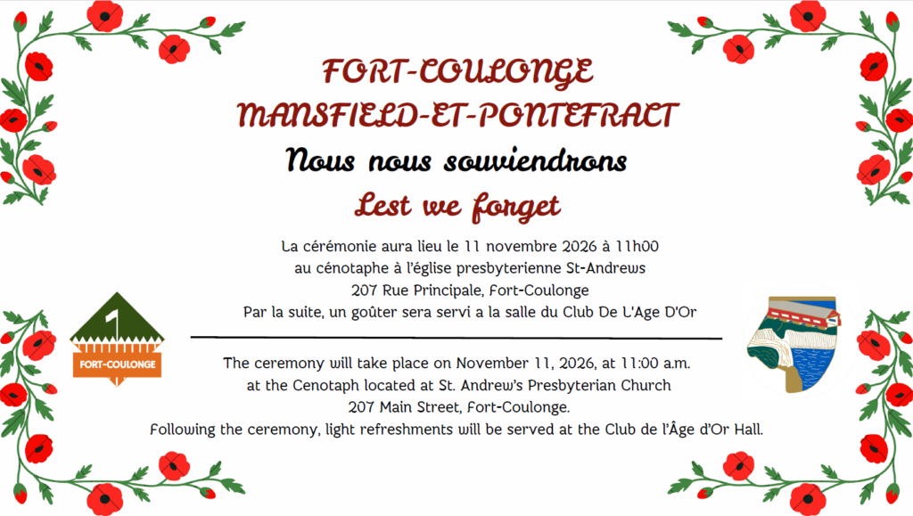 Remembrance Day 2026: Commemorative Ceremony of Fort-Coulonge and Mansfield